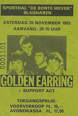 Golden Earring show ticket#1101 November 26, 1983 Slagharen - De Bonte Wever